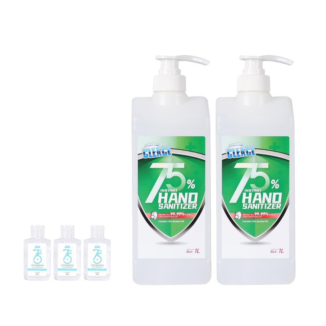 Cleace 2x Hand Sanitiser Instant Gel Wash 75% Alcohol 99% Anti Bacterial 1000ML Deals499