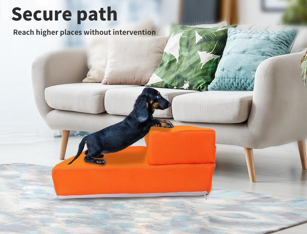 PaWz Pet Stairs Steps Ramp Portable Foldable Climbing Staircase Soft Dog Orange Deals499