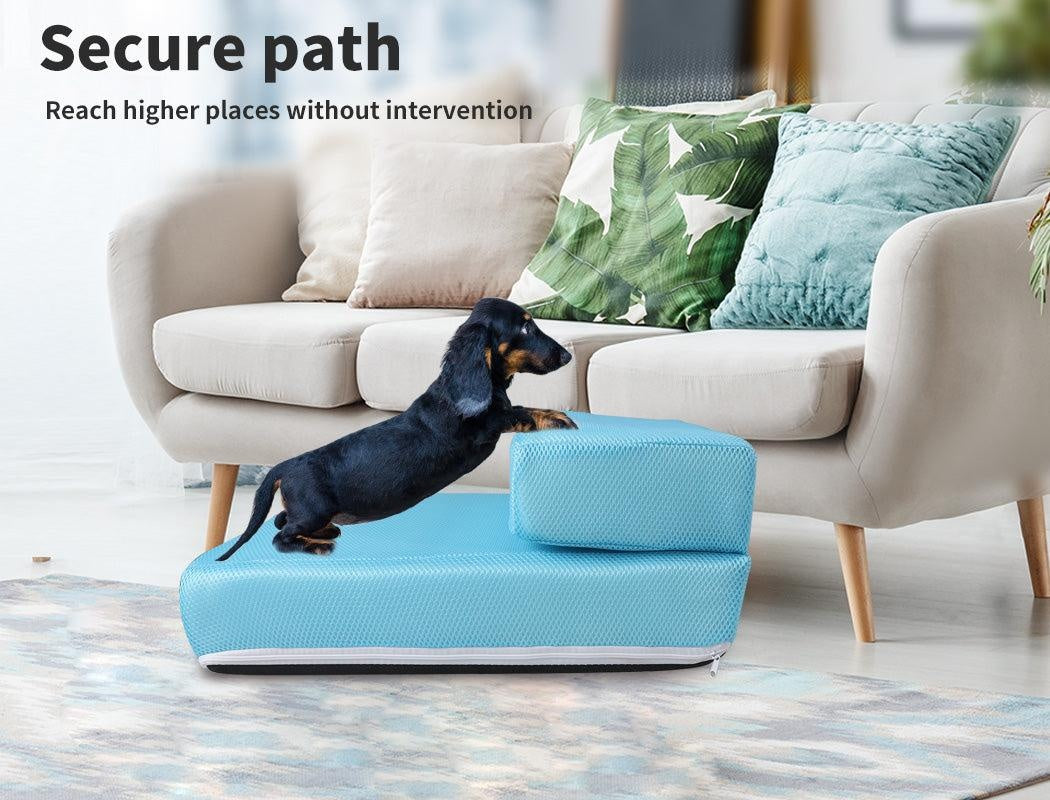 PaWz Pet Stairs Steps Ramp Portable Foldable Climbing Staircase Soft Dog Blue Deals499