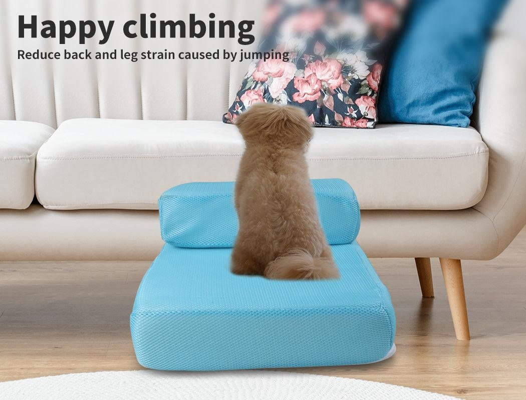 PaWz Pet Stairs Steps Ramp Portable Foldable Climbing Staircase Soft Dog Blue Deals499