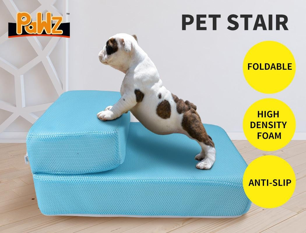 PaWz Pet Stairs Steps Ramp Portable Foldable Climbing Staircase Soft Dog Blue Deals499