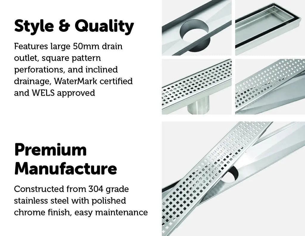 1200mm Bathroom Shower Stainless Steel Grate Drain w/Centre outlet Floor Waste Square Pattern Deals499