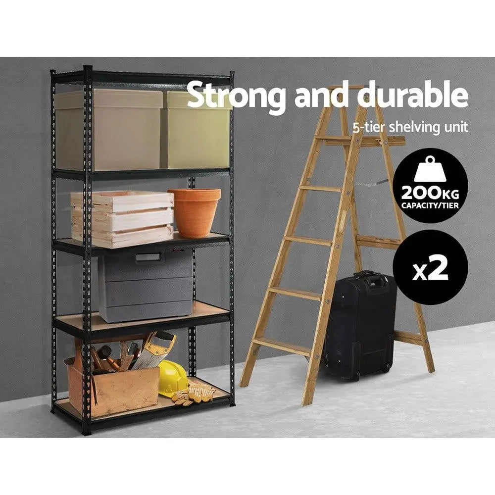 2x1.8M 5-Shelves Steel Warehouse Shelving Racking Garage Storage Rack Black Deals499