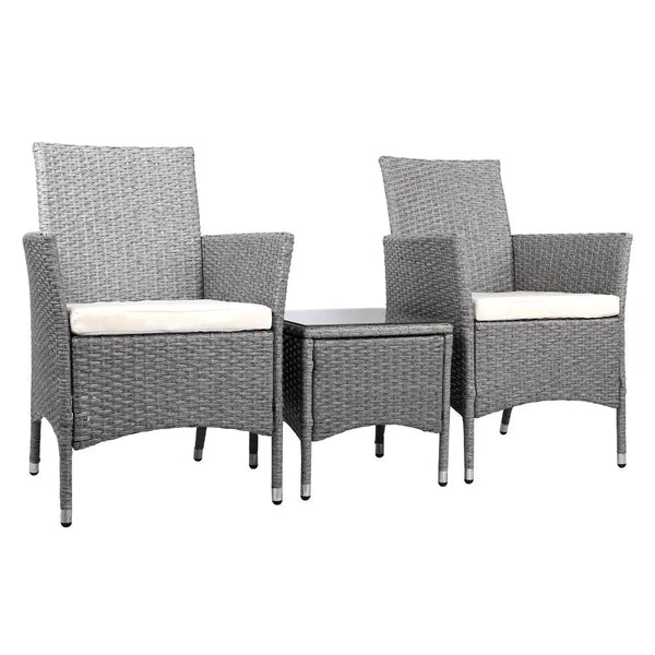 3 Piece Wicker Outdoor Chair Side Table Furniture Set - Grey Deals499