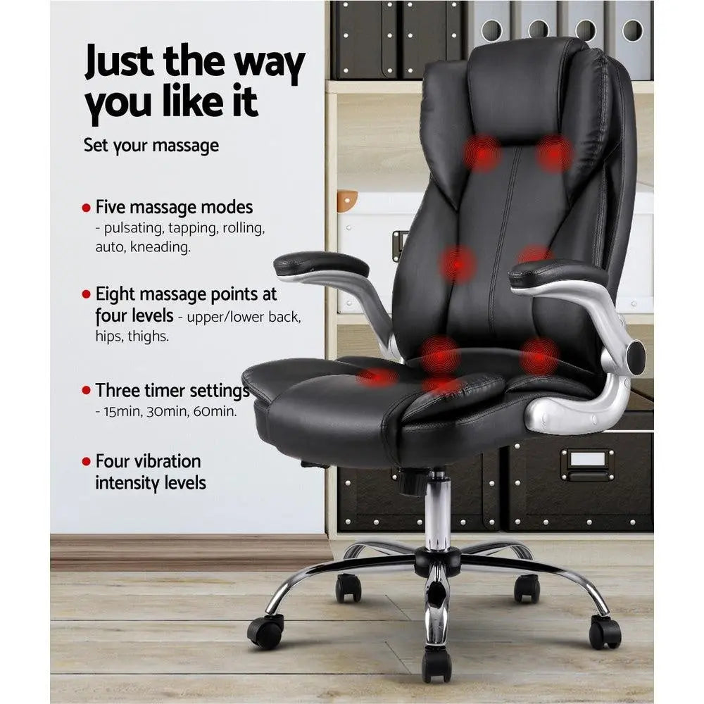 8 Point PU Leather Massage Chair - Black Deals499
