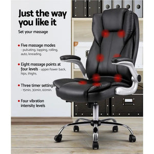 8 Point PU Leather Massage Chair - Black Deals499