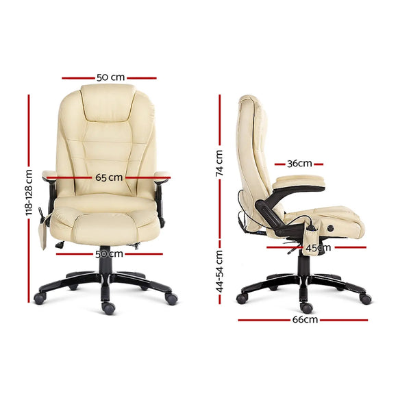 8 Point PU Leather Reclining Massage Chair - Beige Deals499