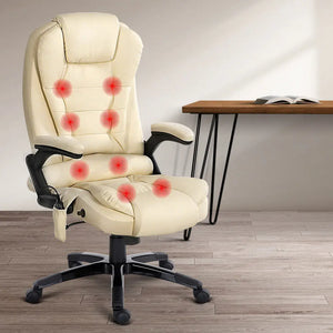 8 Point PU Leather Reclining Massage Chair - Beige Deals499