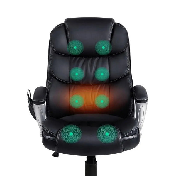 8 Point PU Leather Reclining Massage Chair - Black Deals499