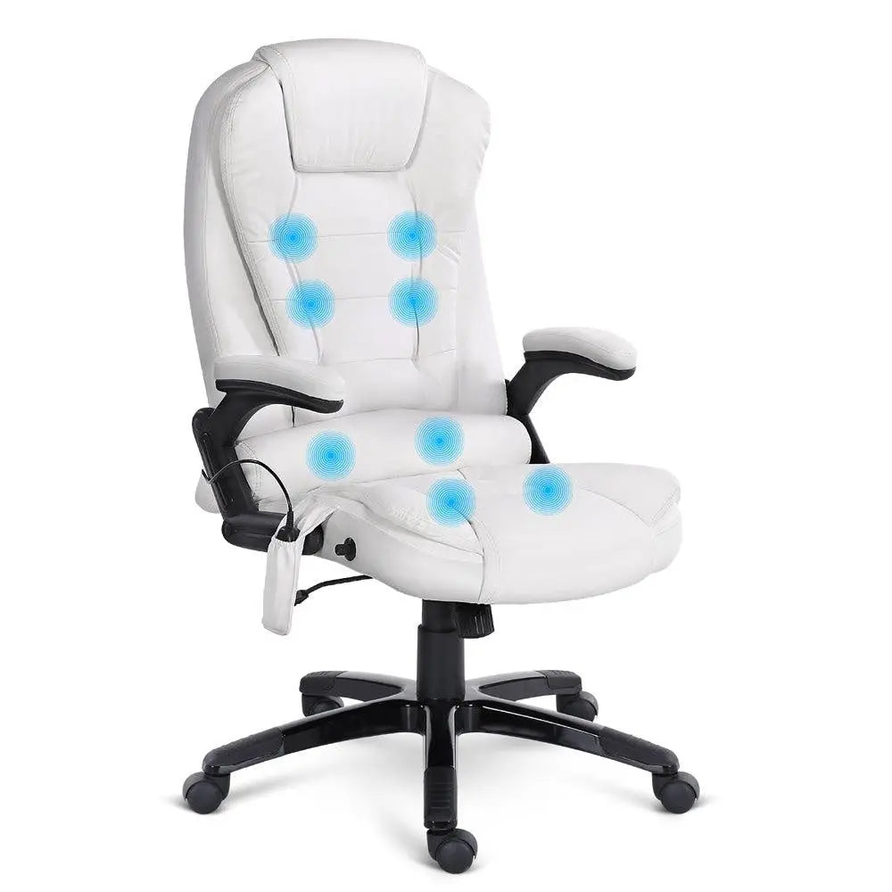 8 Point PU Leather Reclining Massage Chair - White Deals499