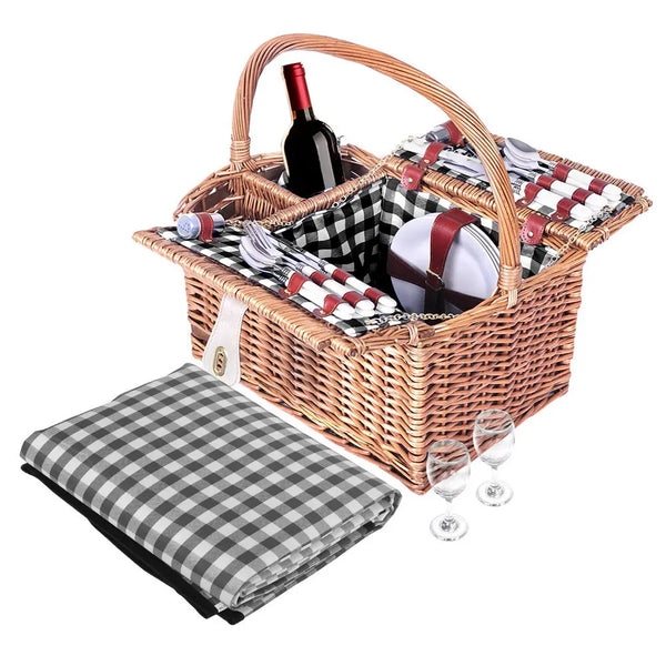 Alfresco 4 Person Picnic Basket Set Basket Outdoor Insulated Blanket Deluxe Deals499