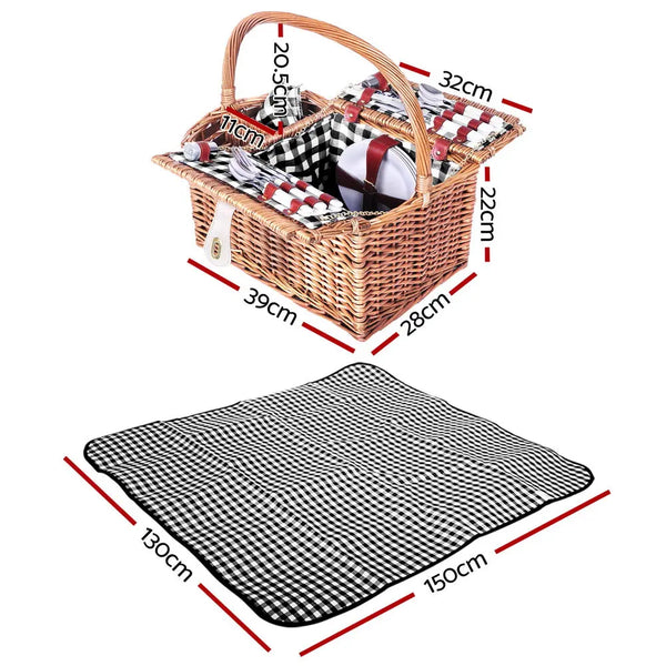 Alfresco 4 Person Picnic Basket Set Basket Outdoor Insulated Blanket Deluxe Deals499
