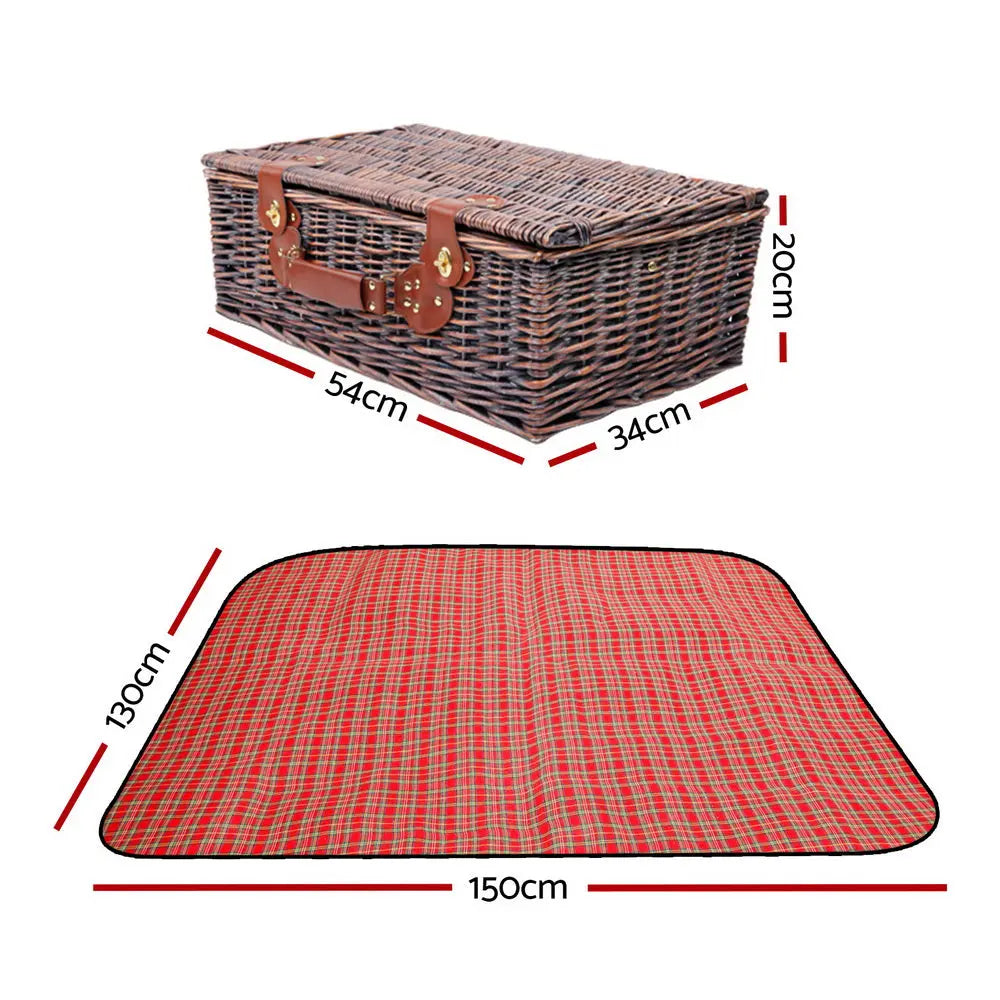 Alfresco 4 Person Picnic Basket Wicker Picnic Set Outdoor Insulated Blanket Deals499