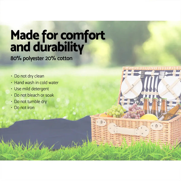Alfresco 4 Person Picnic Basket Wicker Set Baskets Outdoor Insulated Blanket Navy Deals499