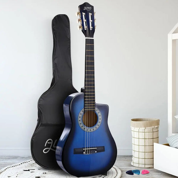 Alpha 34" Inch Guitar Classical Acoustic Cutaway Wooden Ideal Kids Gift Children 1/2 Size Blue Deals499