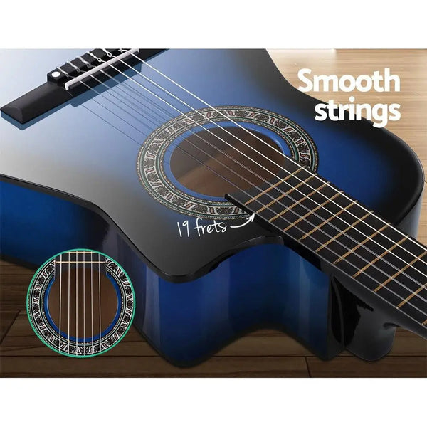 Alpha 34" Inch Guitar Classical Acoustic Cutaway Wooden Ideal Kids Gift Children 1/2 Size Blue with Capo Tuner Deals499