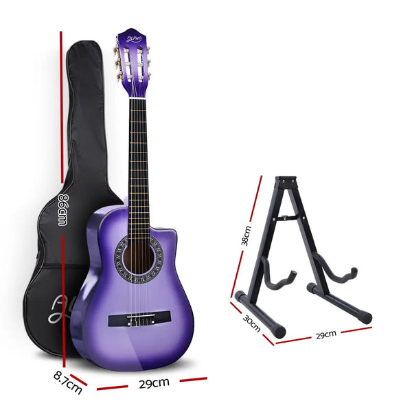 Alpha 34" Inch Guitar Classical Acoustic Cutaway Wooden Ideal Kids Gift Children 1/2 Size Purple with Capo Tuner Deals499