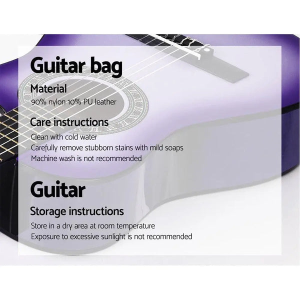 Alpha 34" Inch Guitar Classical Acoustic Cutaway Wooden Ideal Kids Gift Children 1/2 Size Purple with Capo Tuner Deals499