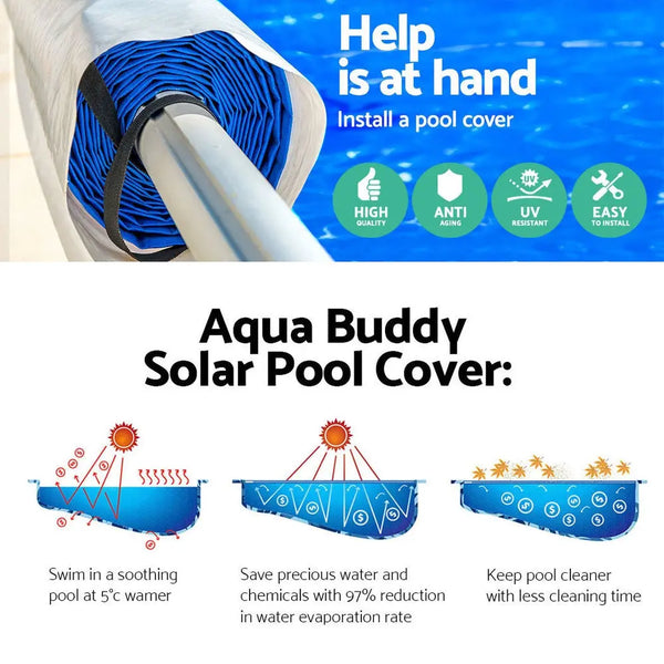 Aquabuddy Solar Pool Cover Roller Swimming Pools Wheel Blanket 500 Micron 8X4.2M Deals499