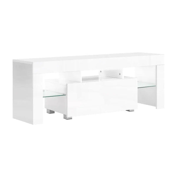 Artiss 130cm RGB LED TV Stand Cabinet Entertainment Unit Gloss Furniture Drawer Tempered Glass Shelf White Deals499