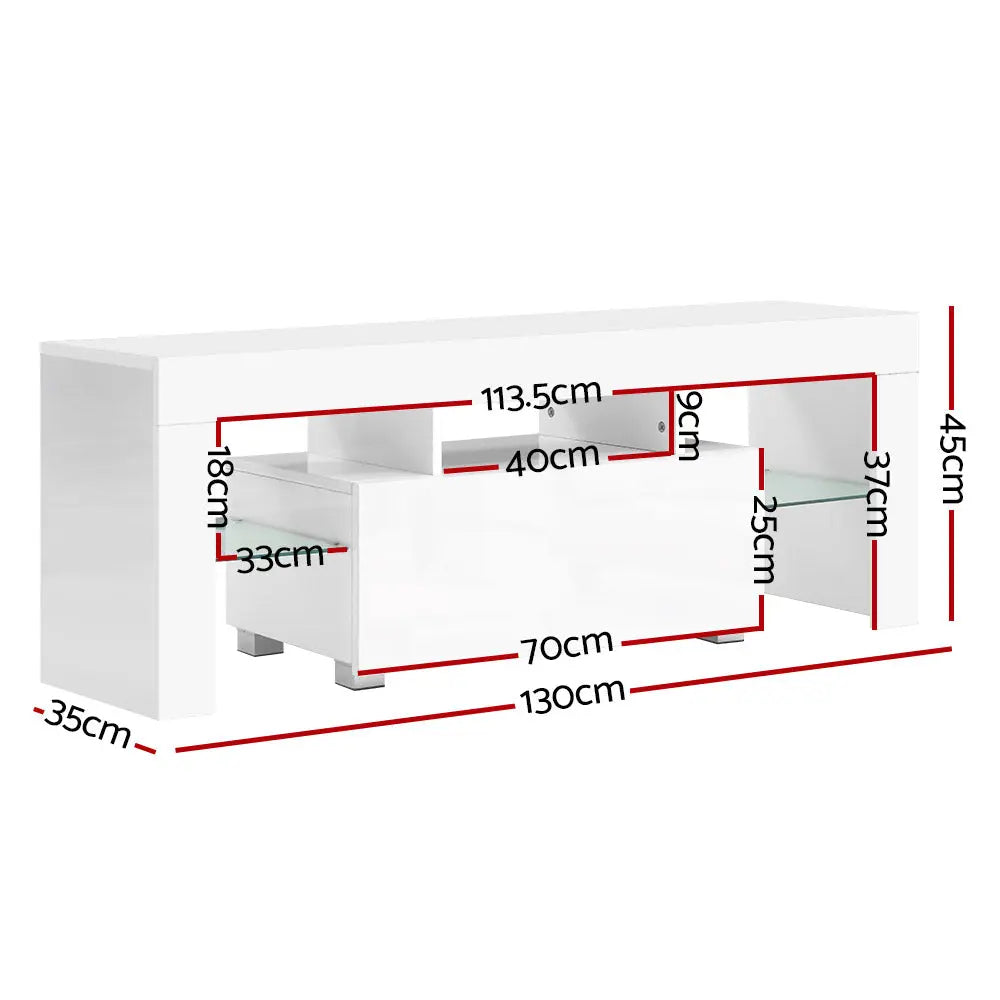 Artiss 130cm RGB LED TV Stand Cabinet Entertainment Unit Gloss Furniture Drawer Tempered Glass Shelf White Deals499