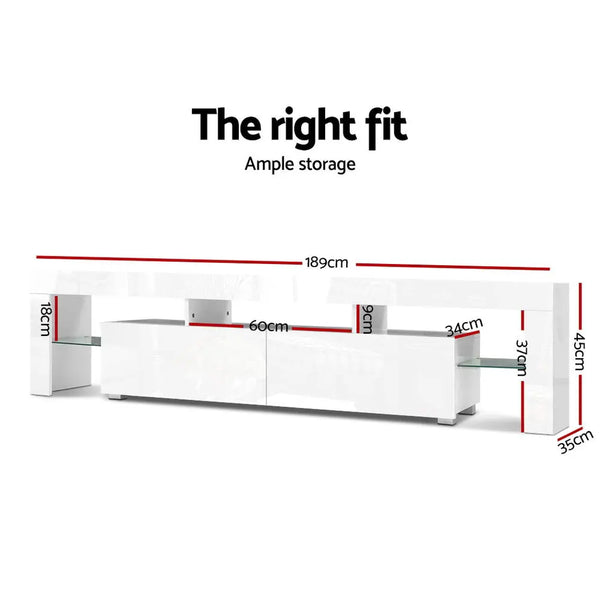 Artiss 189cm RGB LED TV Stand Cabinet Entertainment Unit Gloss Furniture Drawers Tempered Glass Shelf White Deals499