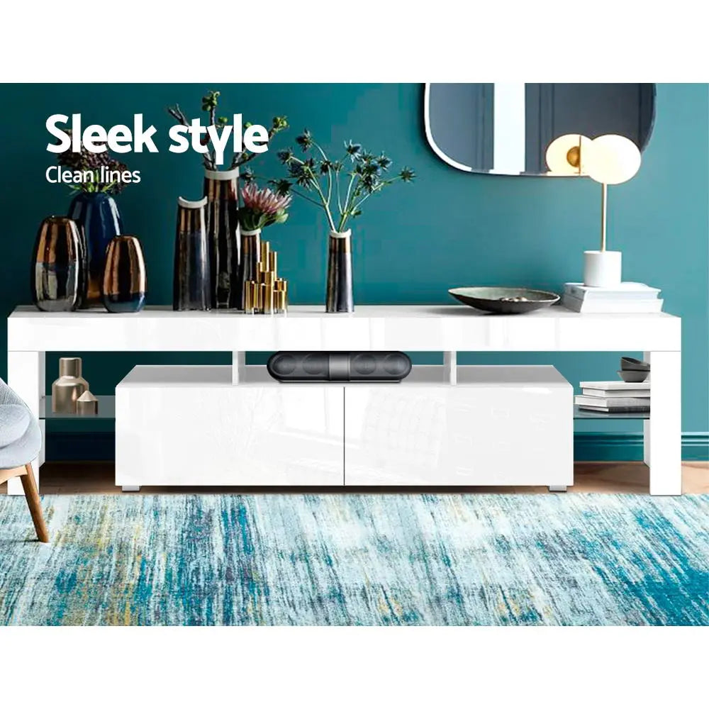Artiss 189cm RGB LED TV Stand Cabinet Entertainment Unit Gloss Furniture Drawers Tempered Glass Shelf White Deals499