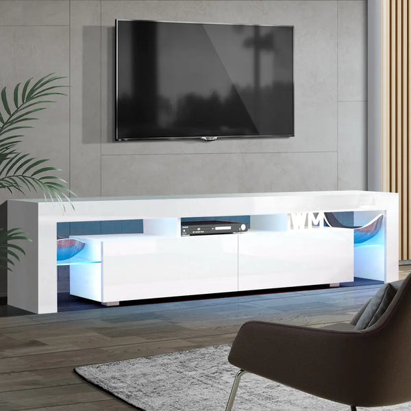 Artiss 189cm RGB LED TV Stand Cabinet Entertainment Unit Gloss Furniture Drawers Tempered Glass Shelf White Deals499