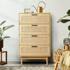 Artiss 4 Chest of Drawers Rattan Tallboy Cabinet Bedroom Clothes Storage Wood Deals499