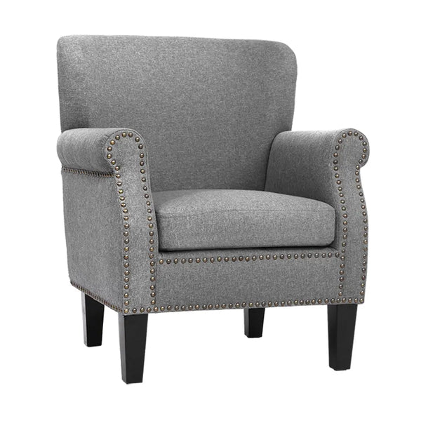 Artiss Armchair Accent Chair Retro Armchairs Lounge Accent Chair Single Sofa Linen Fabric Seat Grey Deals499