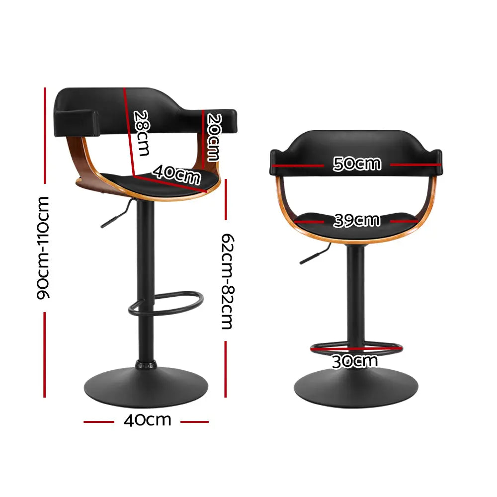 Artiss Bar Stool Curved Gas Lift PU Leather - Black and Wood Deals499