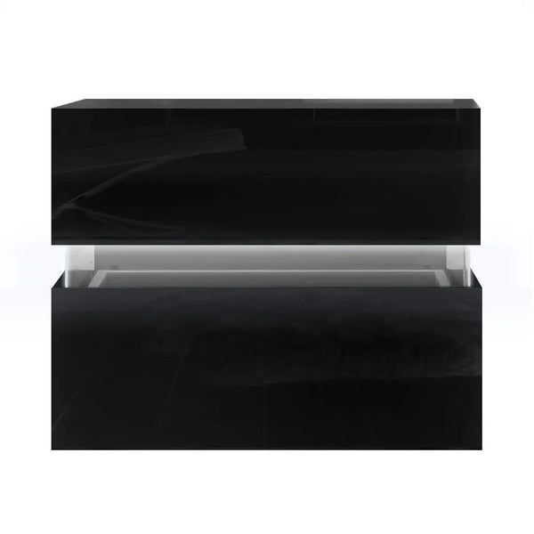 Artiss Bedside Table 2 Drawers RGB LED Side Nightstand High Gloss Cabinet Black Deals499