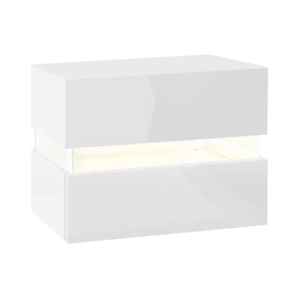 Artiss Bedside Table 2 Drawers RGB LED Side Nightstand High Gloss Cabinet White Deals499