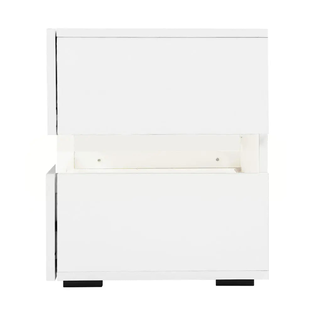 Artiss Bedside Table 2 Drawers RGB LED Side Nightstand High Gloss Cabinet White Deals499