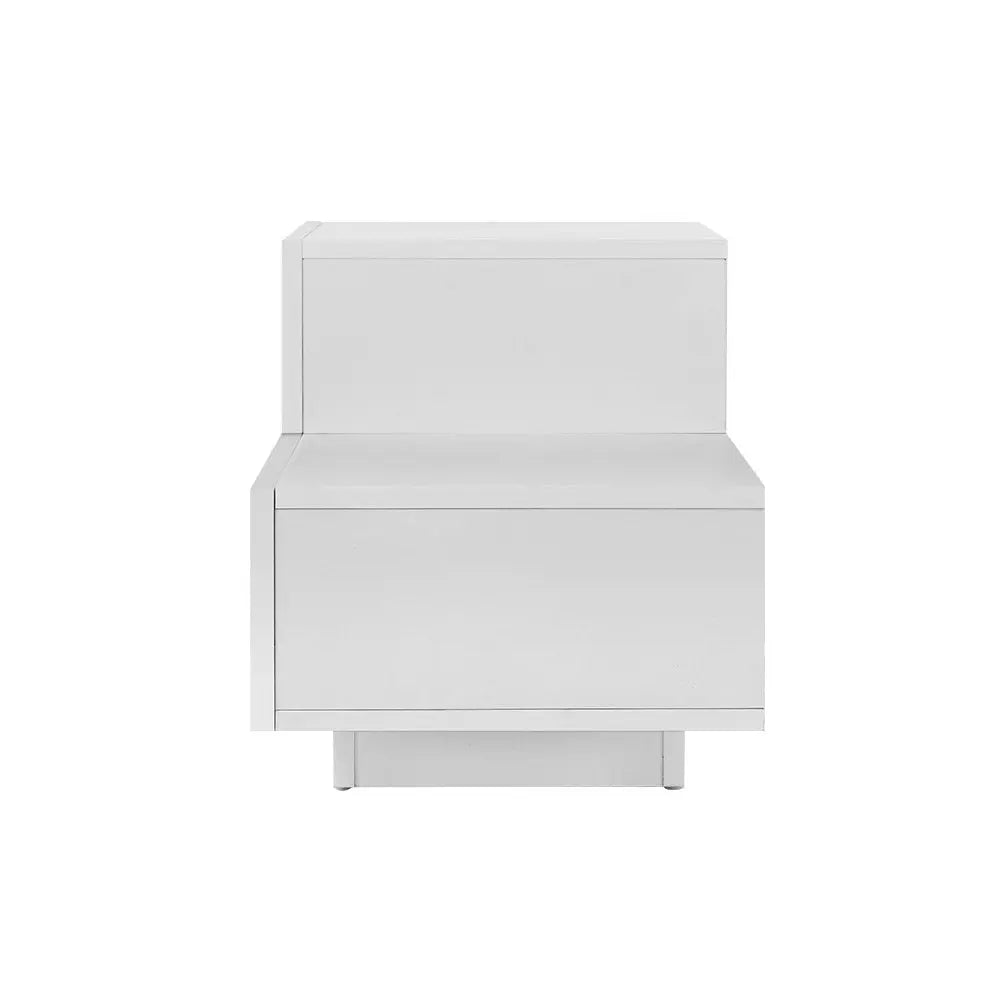 Artiss Bedside Tables 2 Drawers Side Table RGB LED High Gloss Nightstand White Deals499