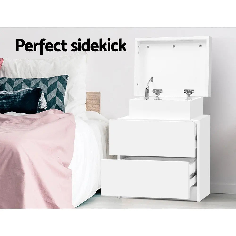 Artiss Bedside Tables 2 Drawers Side Table Storage Nightstand White Bedroom Wood Deals499