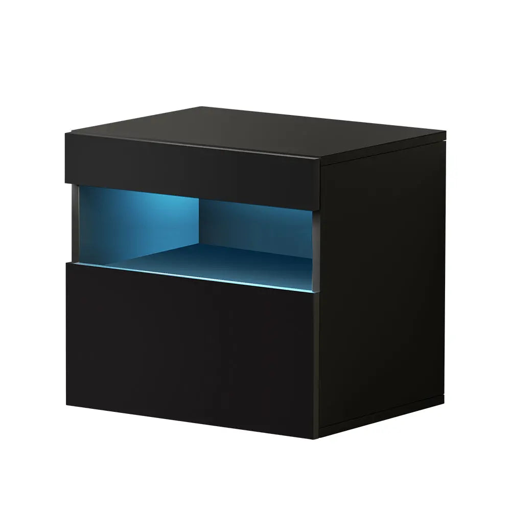 Artiss Bedside Tables Drawers Side Table RGB LED High Gloss Nightstand Black Deals499