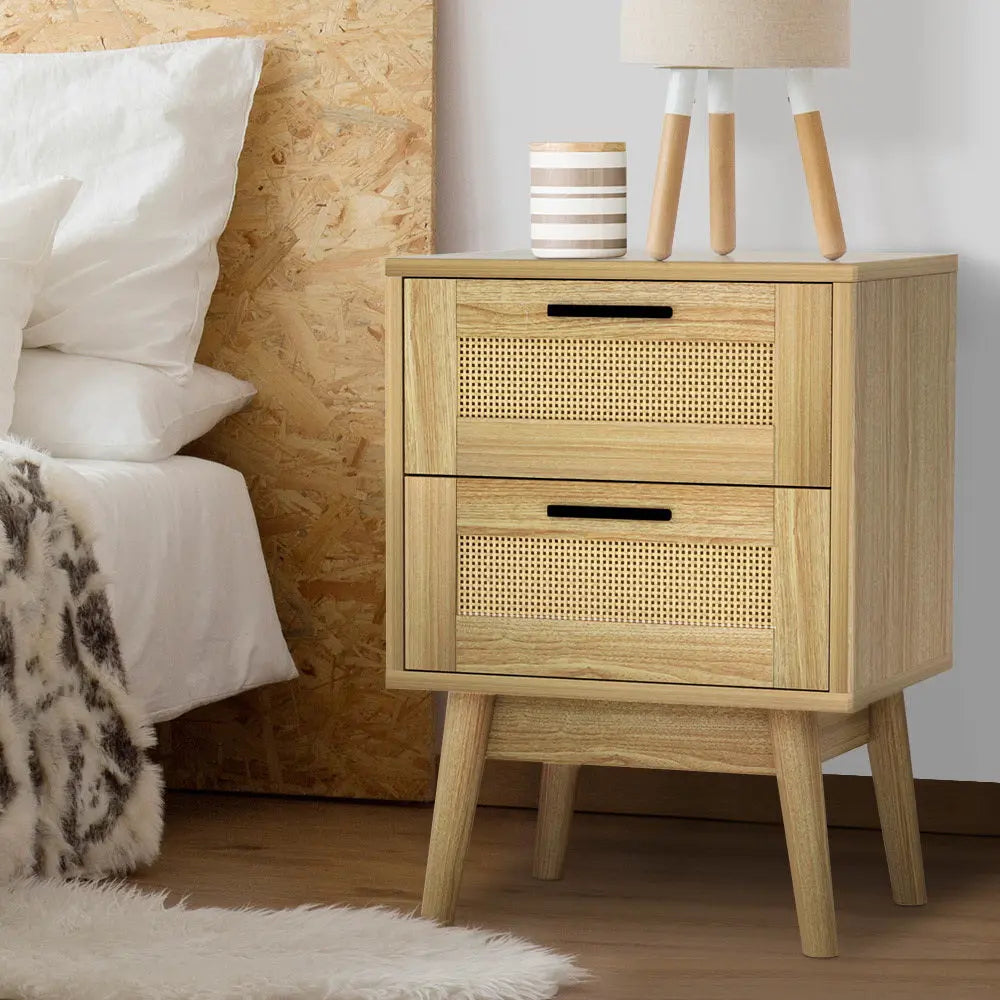 Artiss Bedside Tables Rattan 2 Drawers Side Table Nightstand Storage Cabinet Deals499