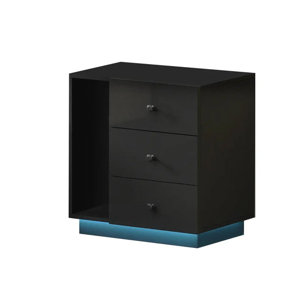 Artiss Bedside Tables Side Table RGB LED 3 Drawers Nightstand High Gloss Black Deals499