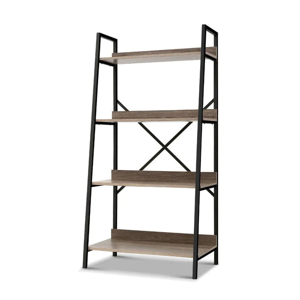 Artiss Bookshelf 4Tier Metal Bookcase Bookshelves Oak Book Shelf Display Storage Deals499