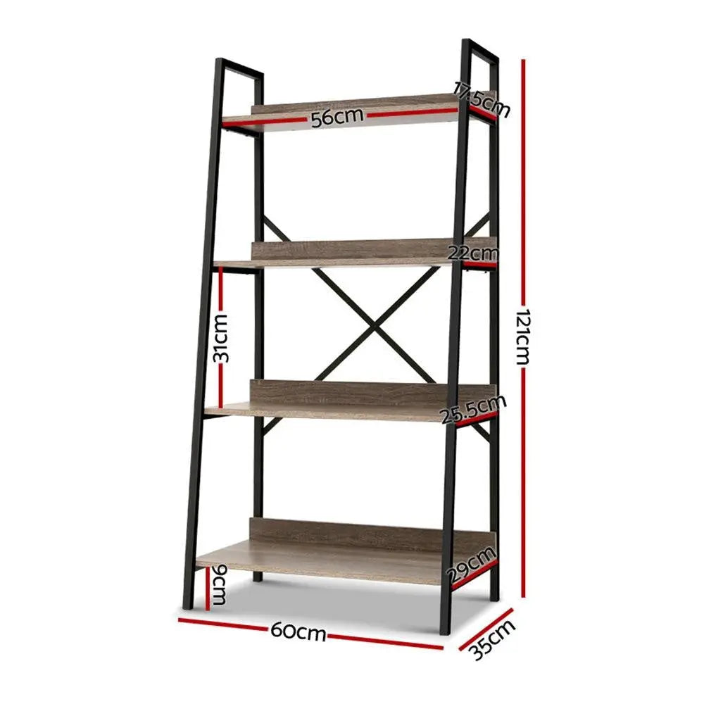 Artiss Bookshelf 4Tier Metal Bookcase Bookshelves Oak Book Shelf Display Storage Deals499