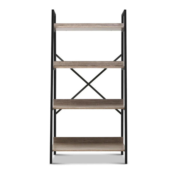 Artiss Bookshelf 4Tier Metal Bookcase Bookshelves Oak Book Shelf Display Storage Deals499