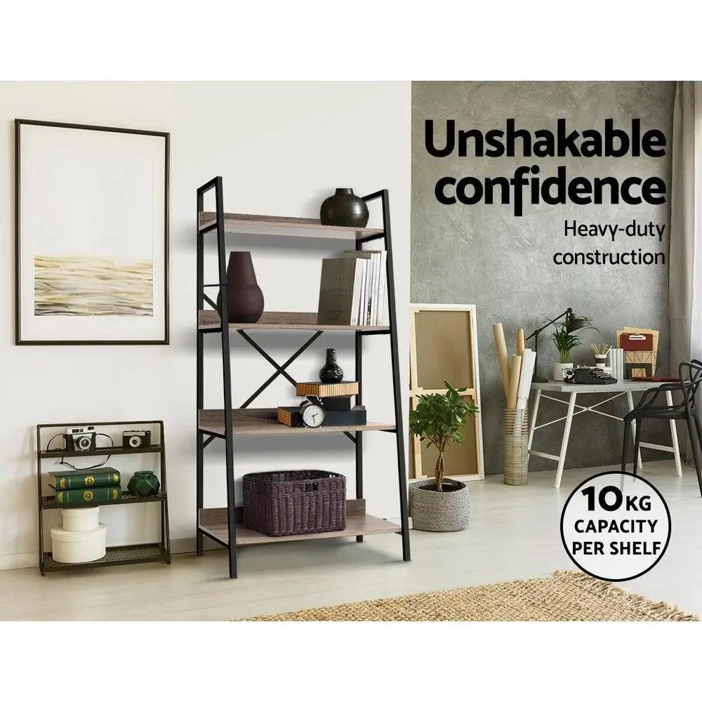 Artiss Bookshelf 4Tier Metal Bookcase Bookshelves Oak Book Shelf Display Storage Deals499