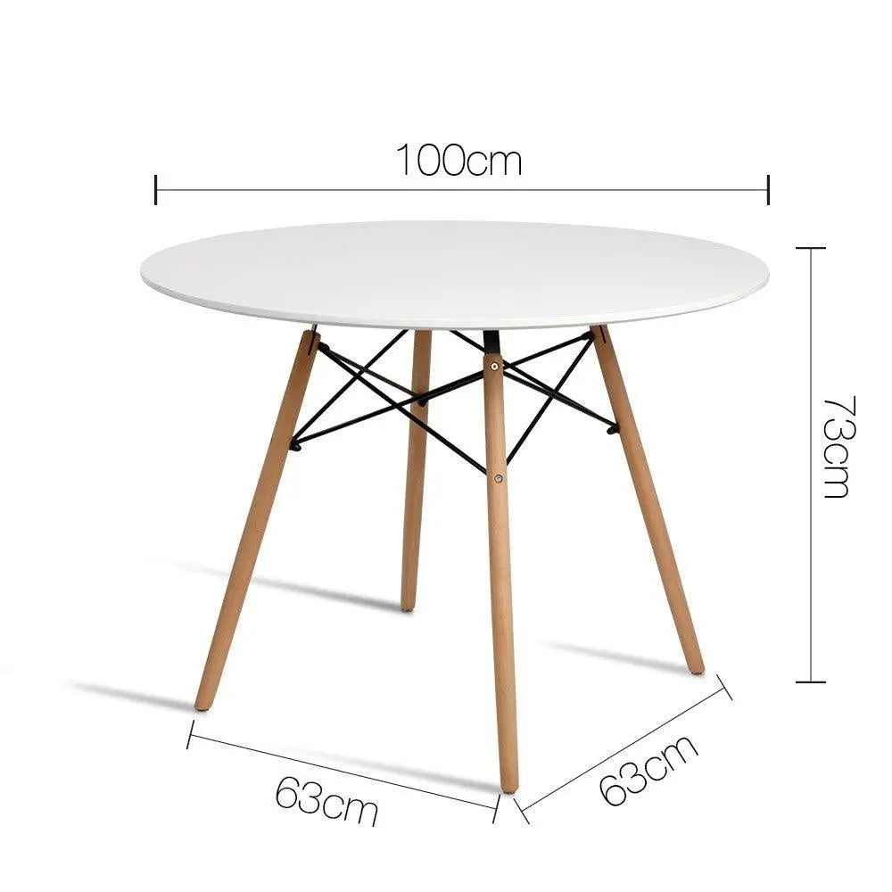 Artiss Dining Table 4 Seater Round Replica DSW Eiffel Kitchen Timber White Deals499