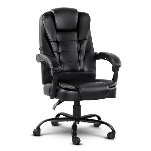 Artiss Electric Massage Office Chairs PU Leather Recliner Computer Gaming Seat Black Deals499