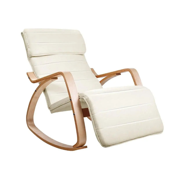 Artiss Fabric Rocking Armchair with Adjustable Footrest - Beige Deals499