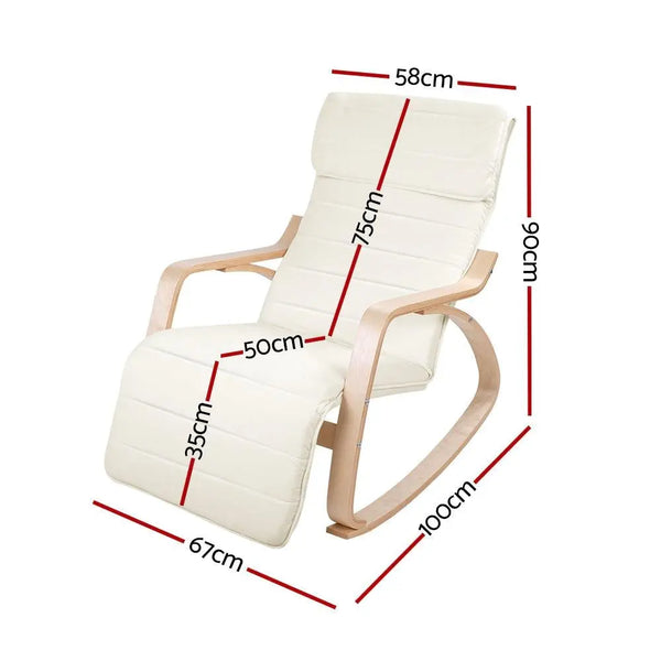 Artiss Fabric Rocking Armchair with Adjustable Footrest - Beige Deals499