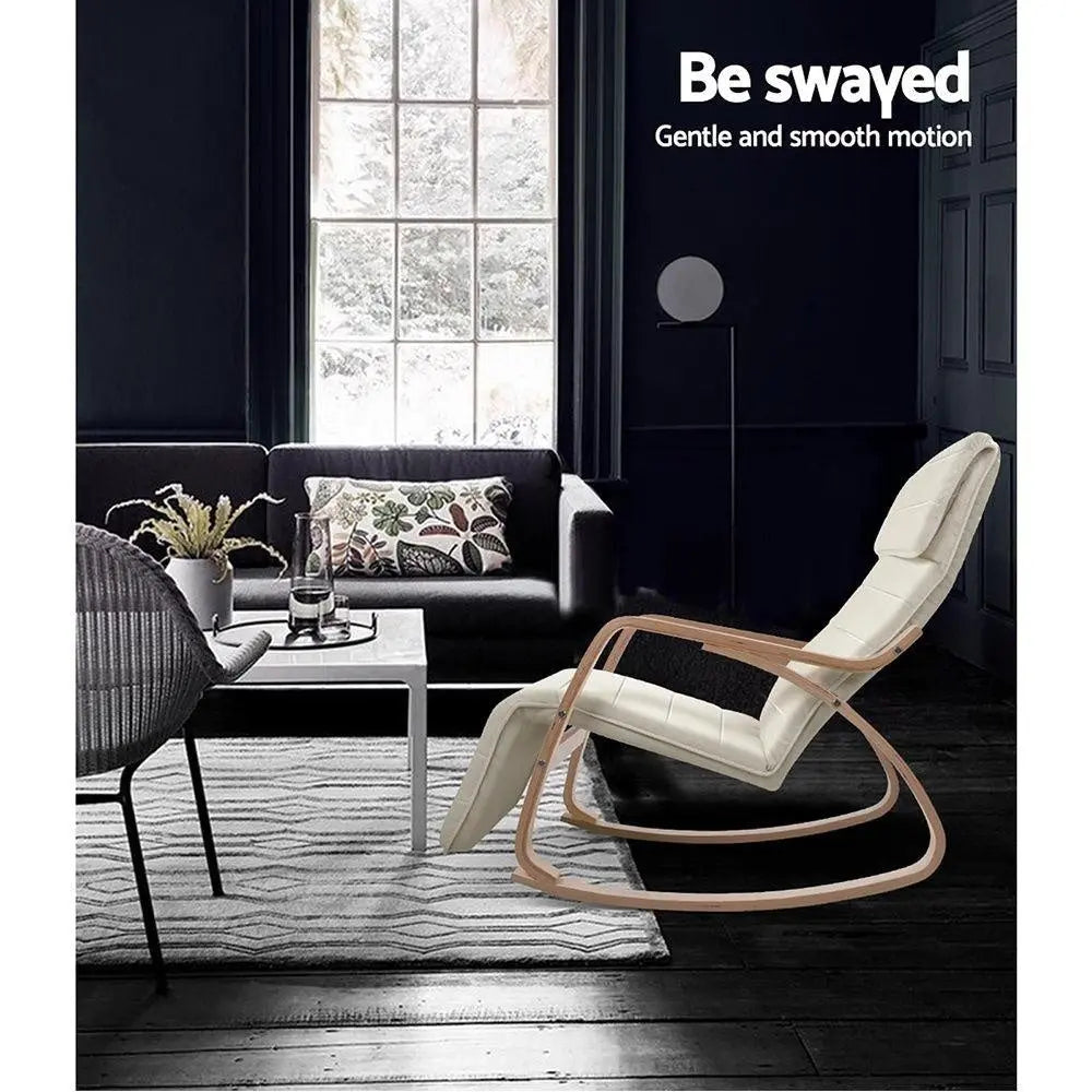 Artiss Fabric Rocking Armchair with Adjustable Footrest - Beige Deals499