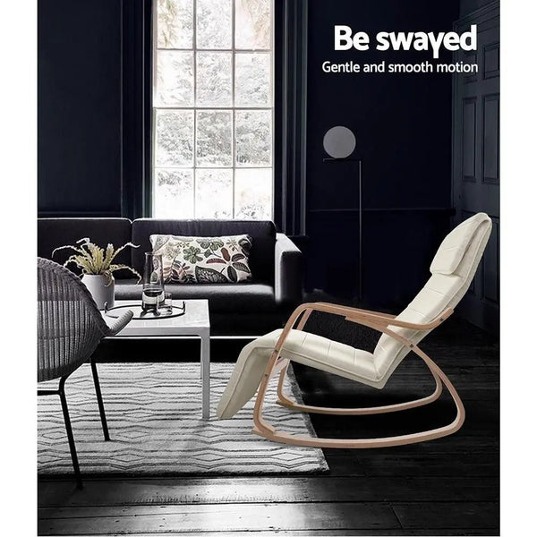 Artiss Fabric Rocking Armchair with Adjustable Footrest - Beige Deals499