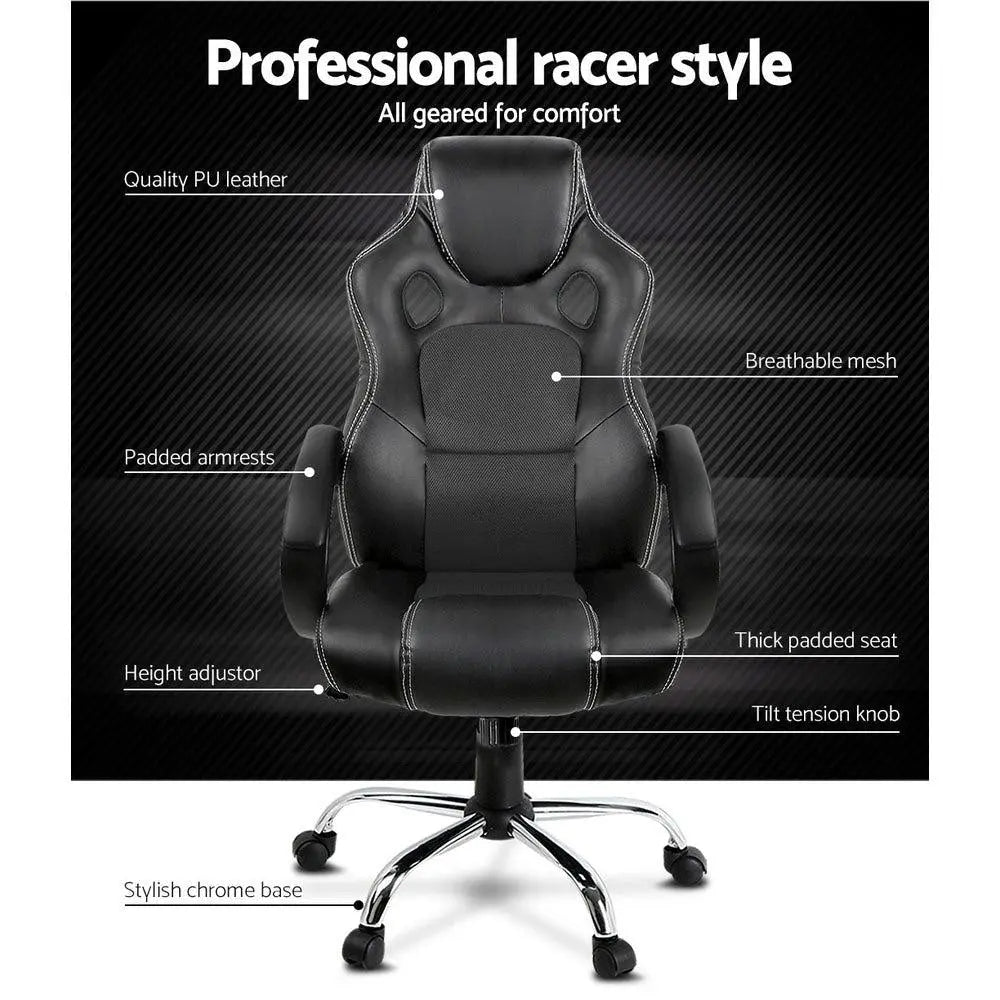 Artiss Gaming Chair Leather Office Computer Chairs Black Deals499